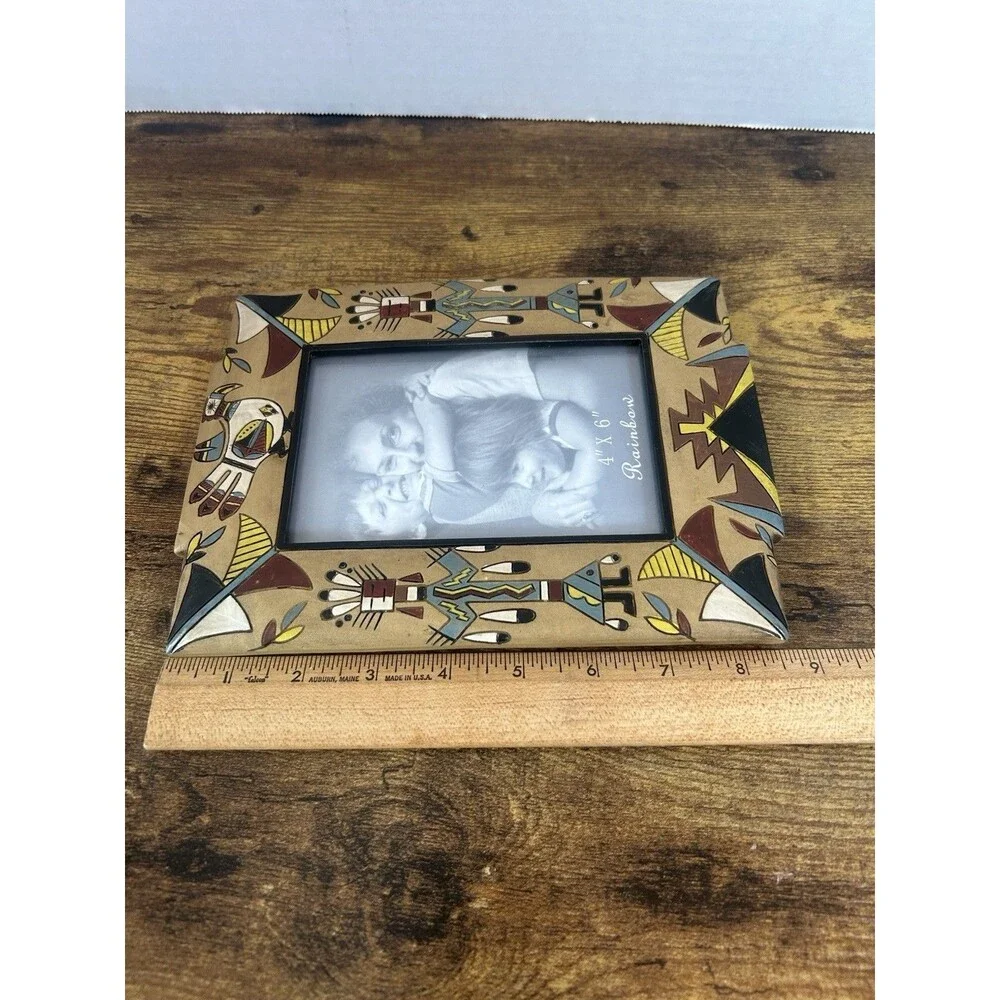 Southwestern Tribal Photo Frame Kokopelli Style Hand Painted 4x6 Decor Art